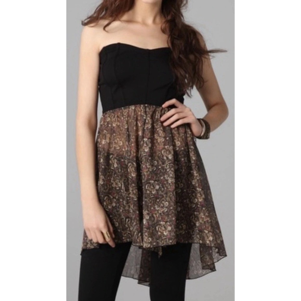 Free People Cropped Tank Top Women Black Sheer Paisley Boho High Low Dress‎ Sz M